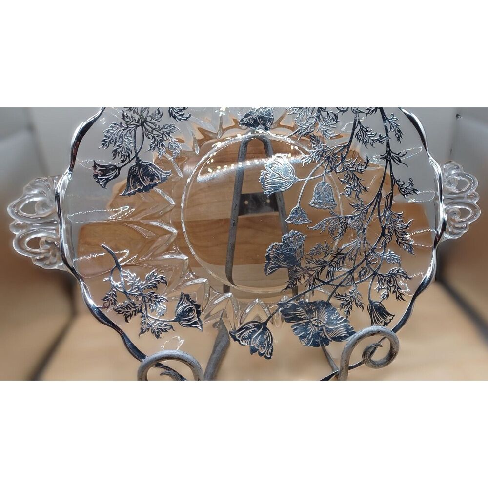 Vintage Silver City Flanders Poppy Overlay Glass 11" Cake Plate - Picture 2 of 14